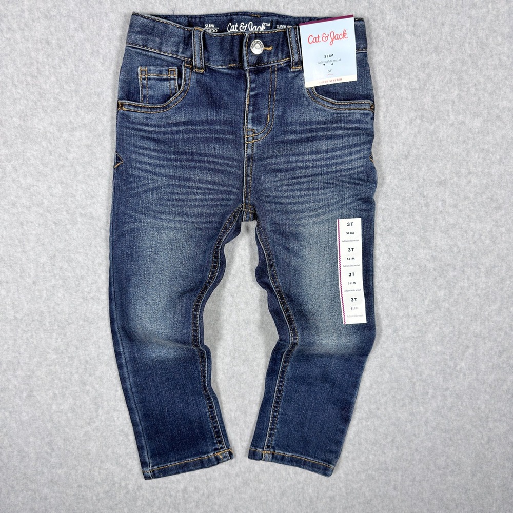 Cat & Jack 3T Slim Adjustable Waist Super Stretch Jeans Medium Vintage Denim